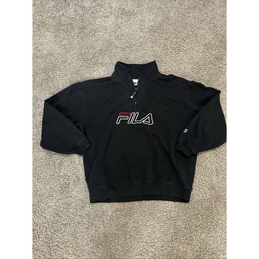 Fila Big Logo‎ Vintage Black 1/4 Zip Long Sleeve Sweater Childs Sz Large